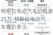 特斯拉电动汽车价格表25万-特斯拉电动汽车售价多少