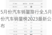 5月份汽车销量排行全,5月份汽车销量榜2023最新公布