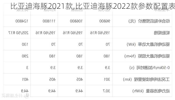 比亚迪海豚2021款,比亚迪海豚2022款参数配置表