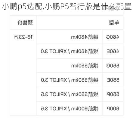 小鹏p5选配,小鹏P5智行版是什么配置