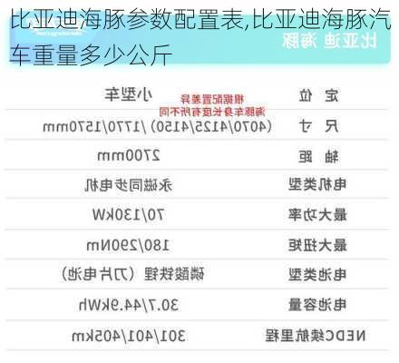 比亚迪海豚参数配置表,比亚迪海豚汽车重量多少公斤