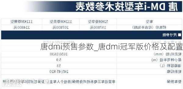 唐dmi预售参数_唐dmi冠军版价格及配置