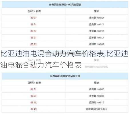 比亚迪油电混合动力汽车价格表,比亚迪油电混合动力汽车价格表