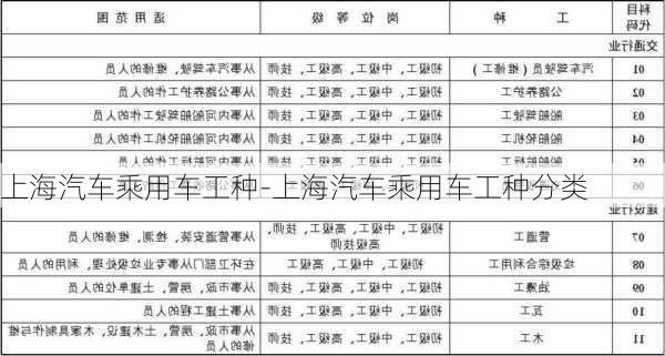 上海汽车乘用车工种-上海汽车乘用车工种分类