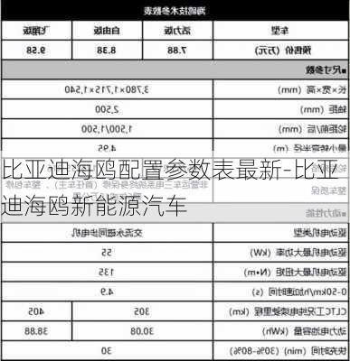 比亚迪海鸥配置参数表最新-比亚迪海鸥新能源汽车