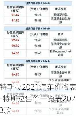 特斯拉2021汽车价格表-特斯拉售价一览表2023款