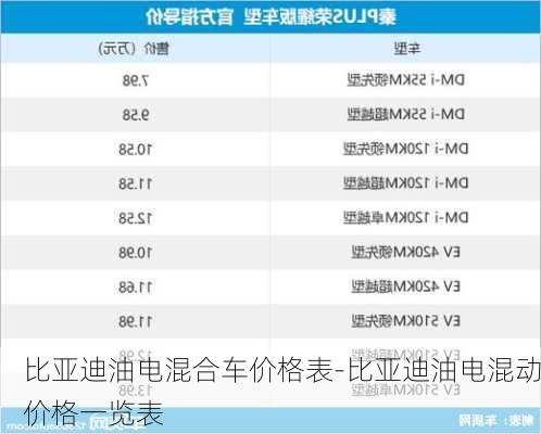 比亚迪油电混合车价格表-比亚迪油电混动价格一览表