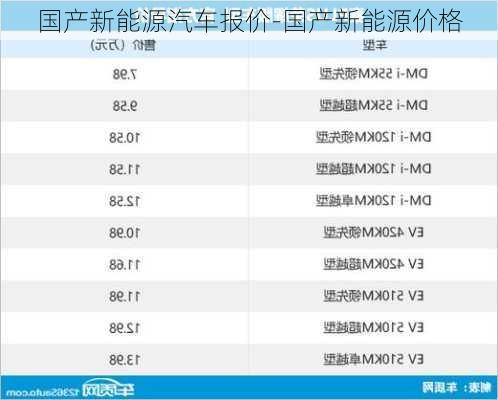 国产新能源汽车报价-国产新能源价格