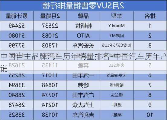 中国自主品牌汽车历年销量排名-中国汽车历年产销